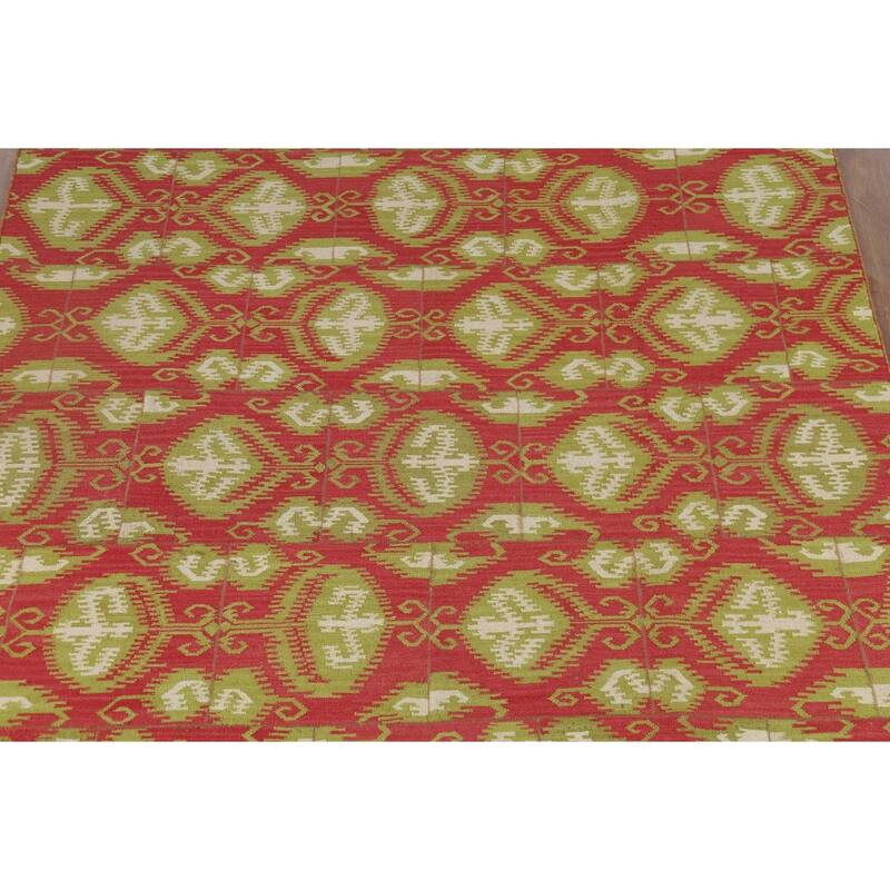 Kilim Oriental Area Rug Flatweave Geometric Pink Wool Carpet - 8'0"x 10'11"