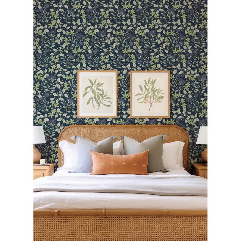 A-Street Prints Mildred Indigo Botanical Trail Wallpaper