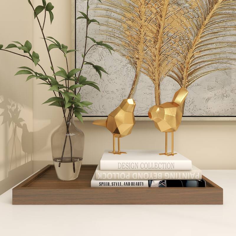 CosmoLiving by Cosmopolitan Gold or Gray Polystone Bird Decorative Sculpture with Origami Accents (Set of 2)