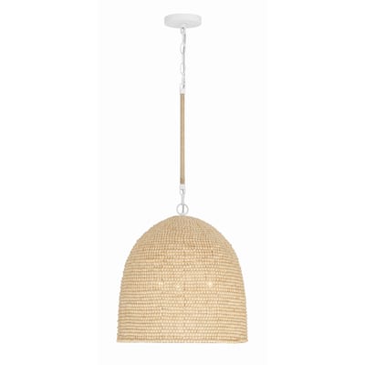 Jasper 3 Light Matte White & Natural Wood Pendant - 16"W x 17.5"H