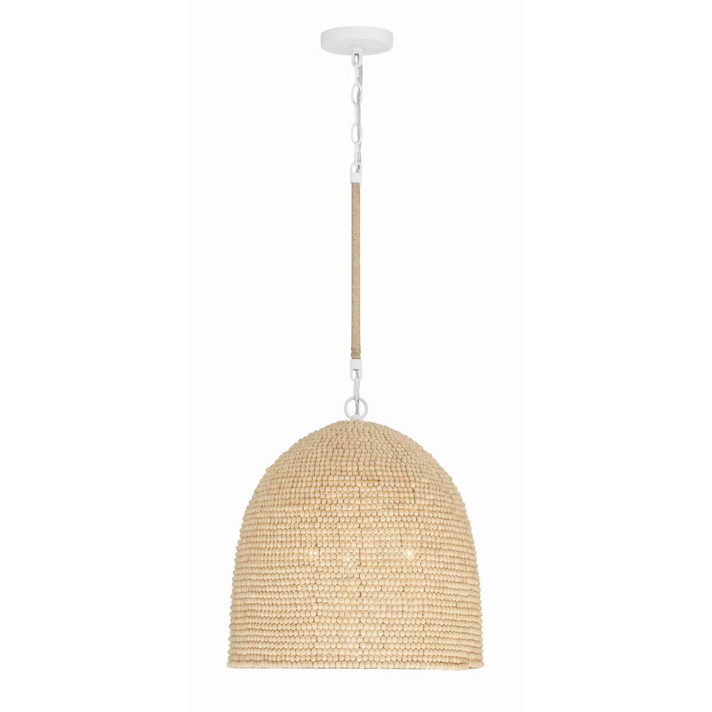 Jasper 3 Light Matte White & Natural Wood Pendant - 16"W x 17.5"H