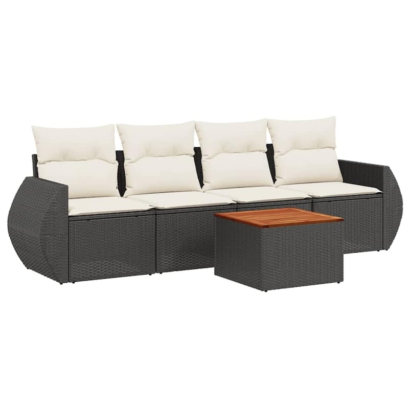 vidaXL Patio Sofa Set with Cushions Outdoor Furniture 5 Piece Poly Rattan - 24.4 x 27.6 x 27.2
