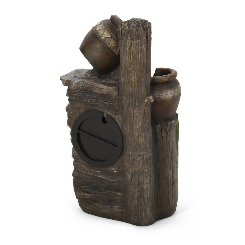 Roomfitters 20" Stacked Jar Outdoor Tiered Water Fountain with LED Lights, Weather-Resistant Faux Stone Waterfall, Brown + Gray