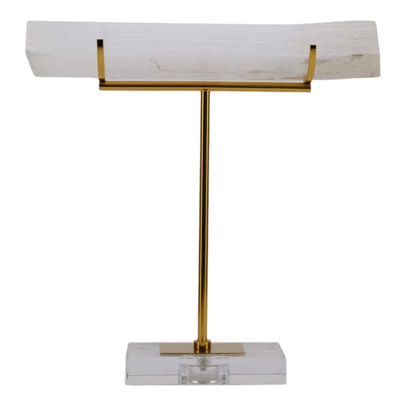 Selenite Stone Log Statuary with Metal Accents and Acrylic Base
