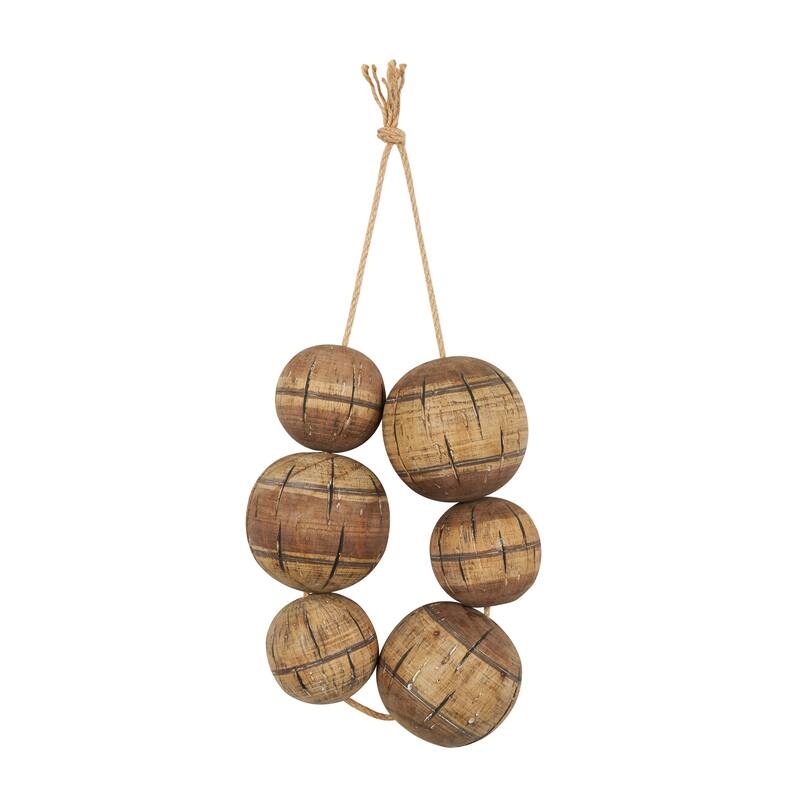 Brown Wood Handmade Distressed Striped 6 Strung Buoy Home Wall Decor with Hanging Rope