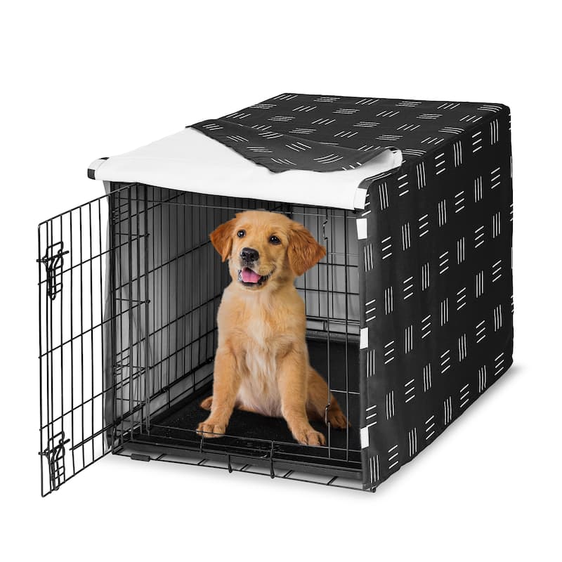 Sweet Jojo Designs Black and White Boho Mudcloth Dog Crate Kennel Cover 36in. White and Black Bohemian Woodland Tribal Southwest - 36in. x 24in. x 23.5in.