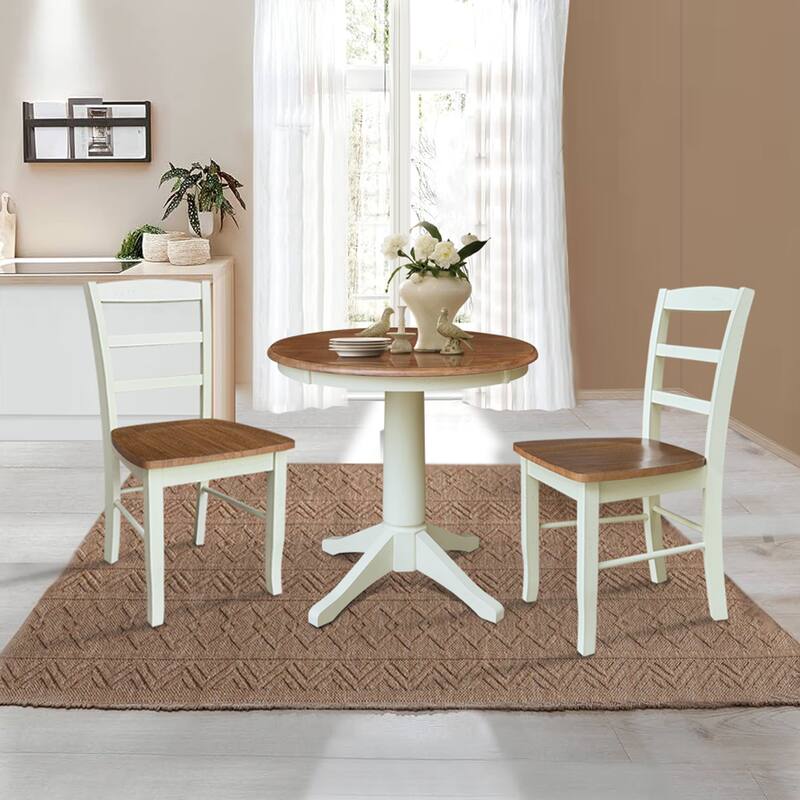 30" Round Pedestal Dining Table with 2 Madrid Chairs