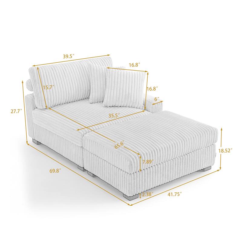 Modular Armchair and Ottoman Set with Adjustable Headrest, Flannel Upholstery