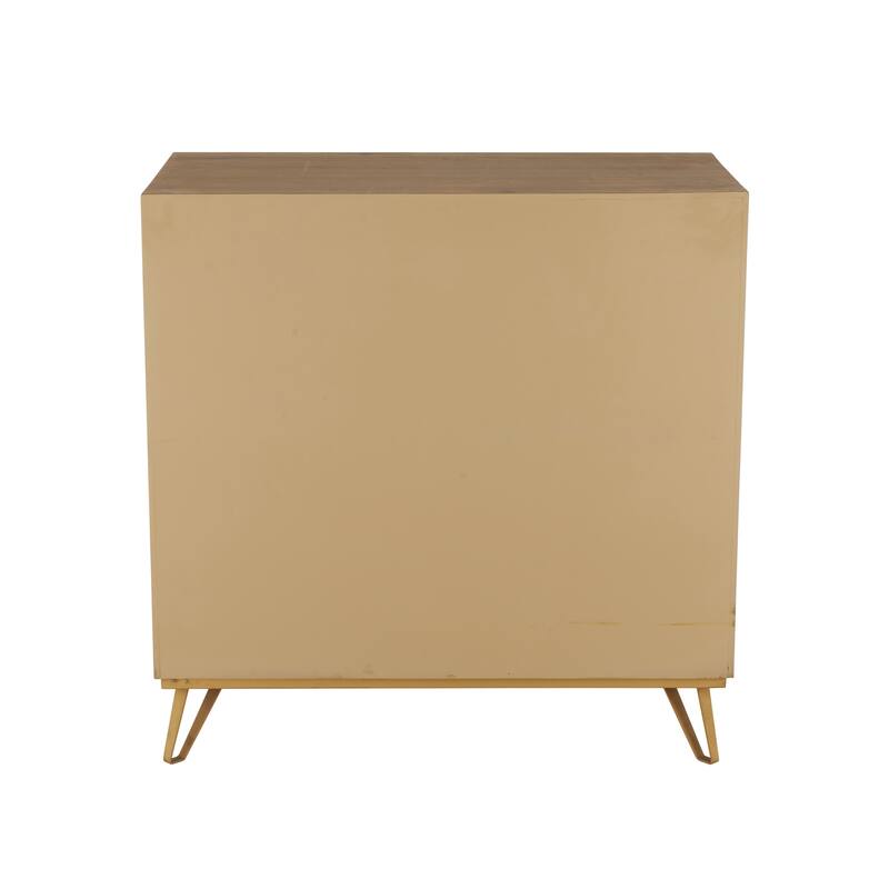 Brown Wooden Ribbed 1 Door and 3 Drawers Cabinet with Gold Metal Handles