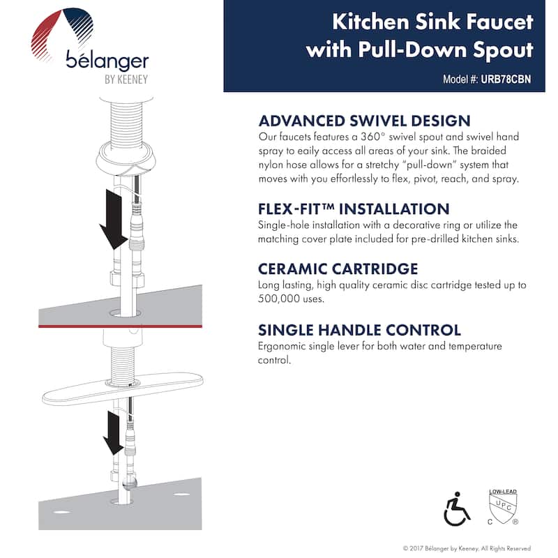 Belanger URB78CBN Single Handle Pull-Down Kitchen Faucet, Brushed Nickel