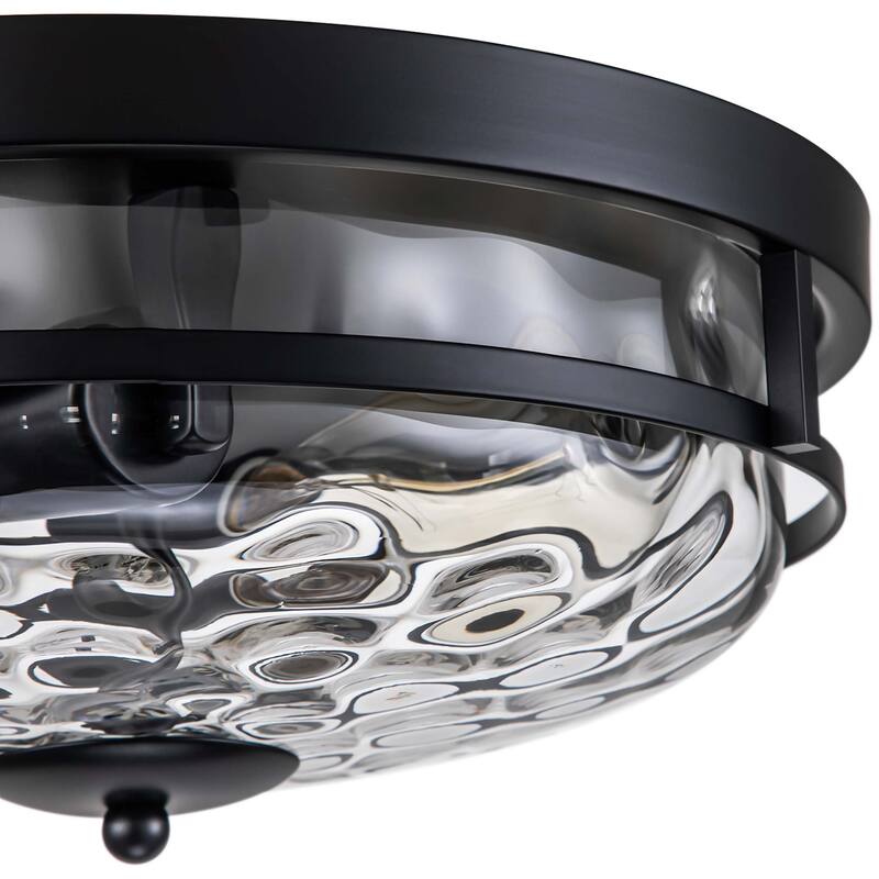 2-Light Mid-Century Modern Industrial Farmhouse Round Dome Glass Flush Mount Light - 12.9 in. W x 5.5 in. H