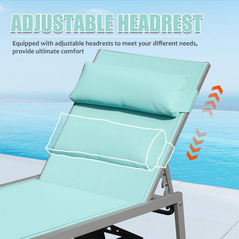 GDFStudio - Tatum 3-Piece Outdoor Adjustable Chaise Lounge Set with Side Table and Wheels