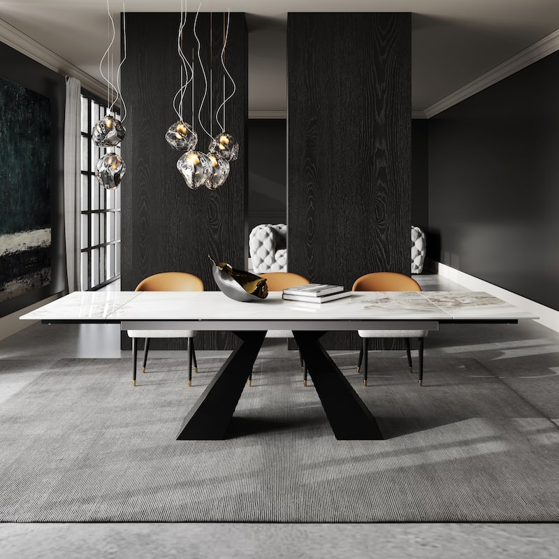 Extendable Rectangular Sintered Stone Double Pedestal Dining Table - Champs Elysees W