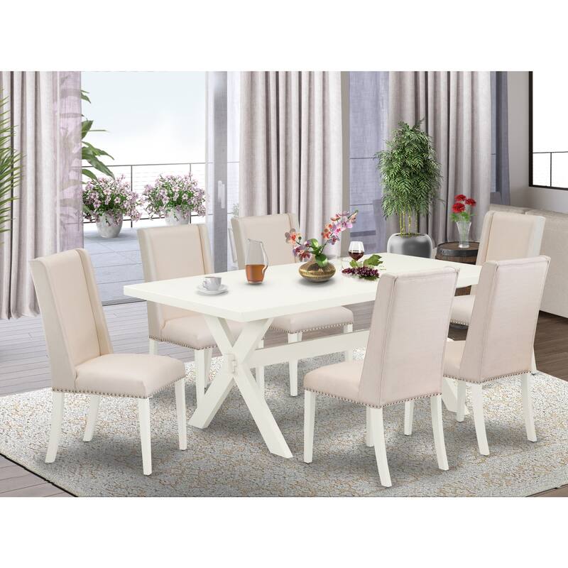Modern 7-Piece Dining Set - Rectangular Table & 6 Parsons Chairs - Hardwood Frame - 72