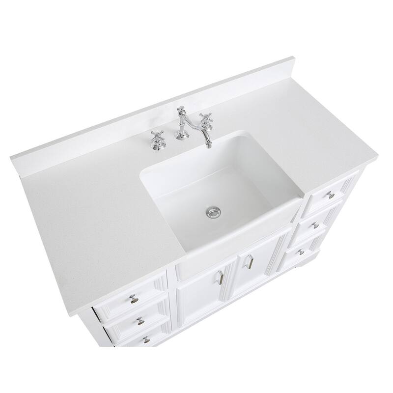 KitchenBathCollection Zelda 48" Farmhouse Bathroom Vanity with Quartz Top