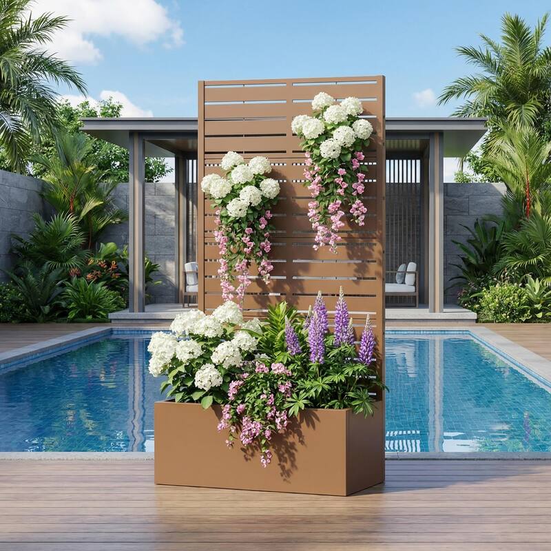 Galvanized Planter Box with Trellis & Privacy Screen