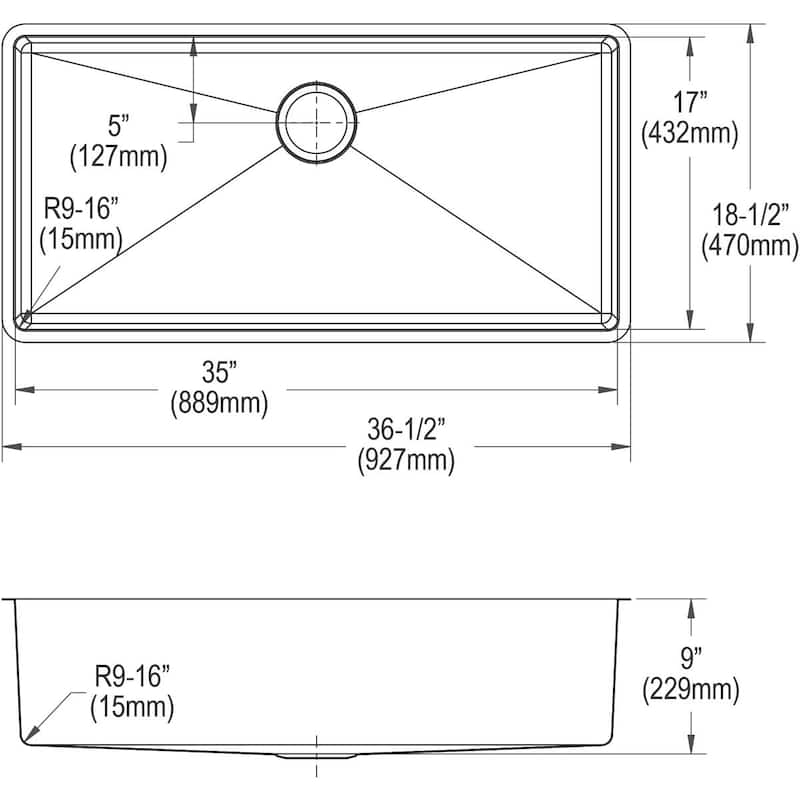 Elkay Crosstown Stainless Steel 36-1/2" x 18-1/2" x 9", Single Bowl Undermount Sink