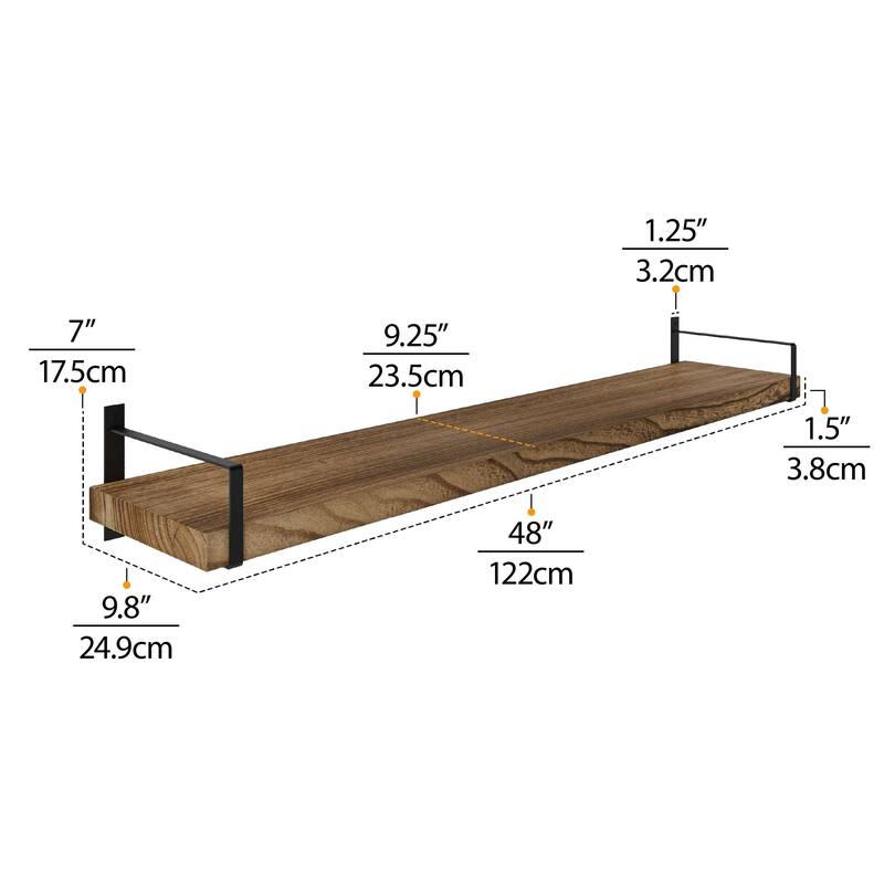 Wallniture Toledo 48 Inch Wooden Shelf for Living Room, Office Shelf, Wall Mounted Bookshelf, Farmhouse, Burnt, 1 Pc