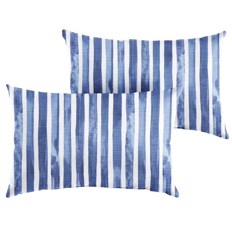 Sorra Home Blue and White Stripe Indoor/Outdoor Knife Edge Lumbar Pillows (Set of 2)
