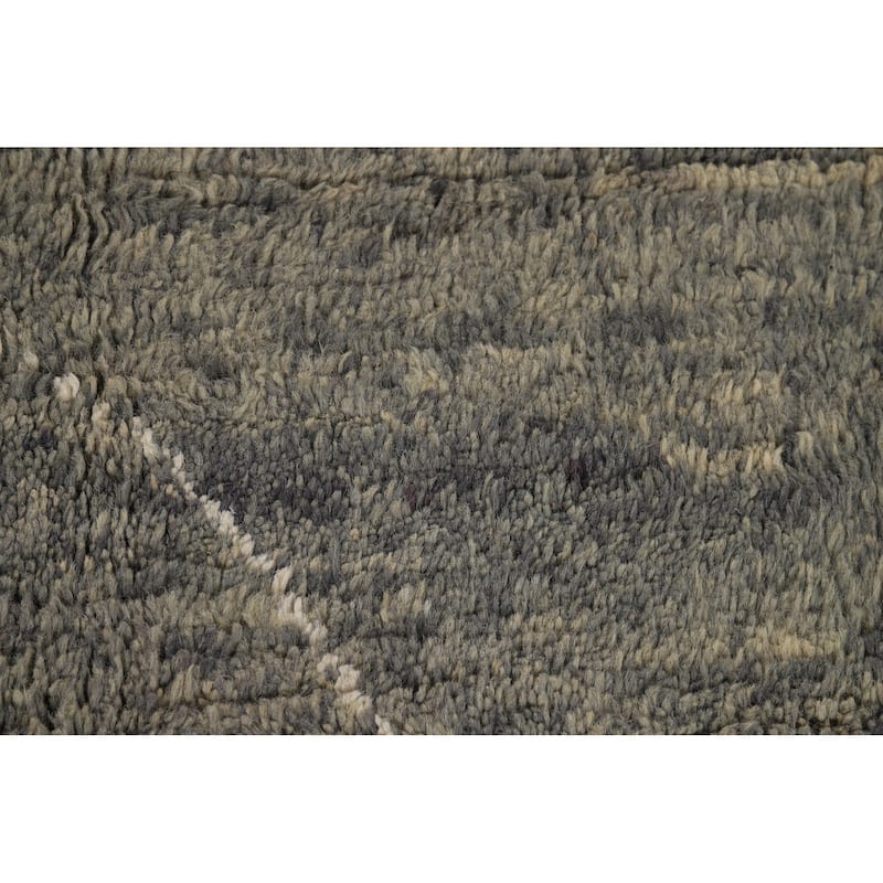 Gray Plush Moroccan Oriental Area Rug Handmade Wool Carpet - 7'11" x 10'8"