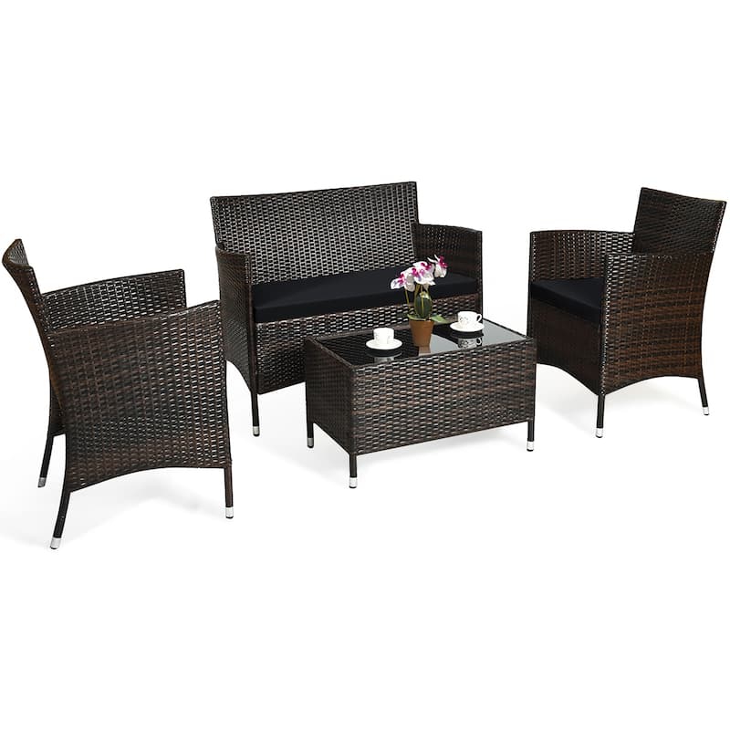 4 PCS Patio Furniture Set Rattan Sofa & Chairs Set