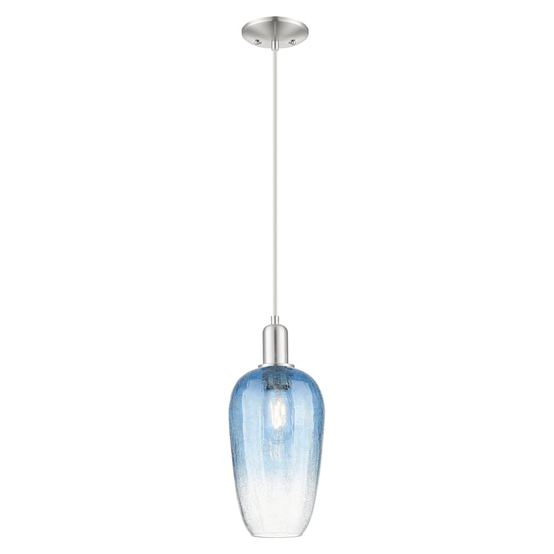 Innovations Lighting Downtown Urban - Brookhaven Flute - 1 Light 7" Cord Hung Mini Pendant - Sapphire Blue Shade/Brushed Satin Nickel