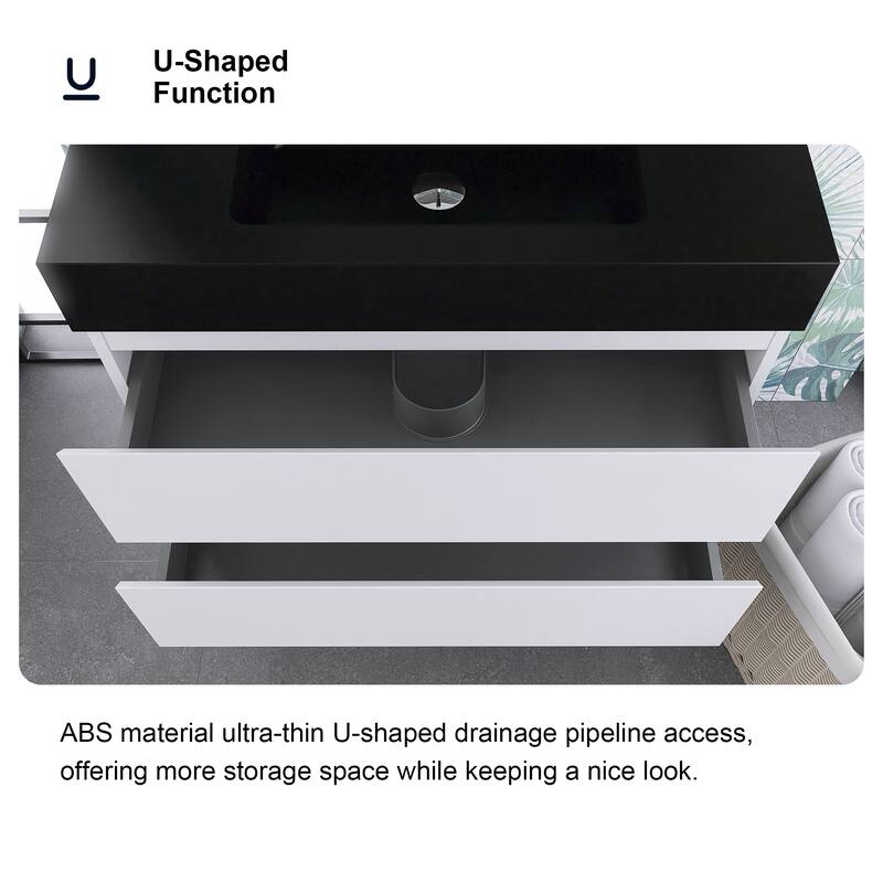 Floating Bathroom Vanity with Black Solid Surface Top