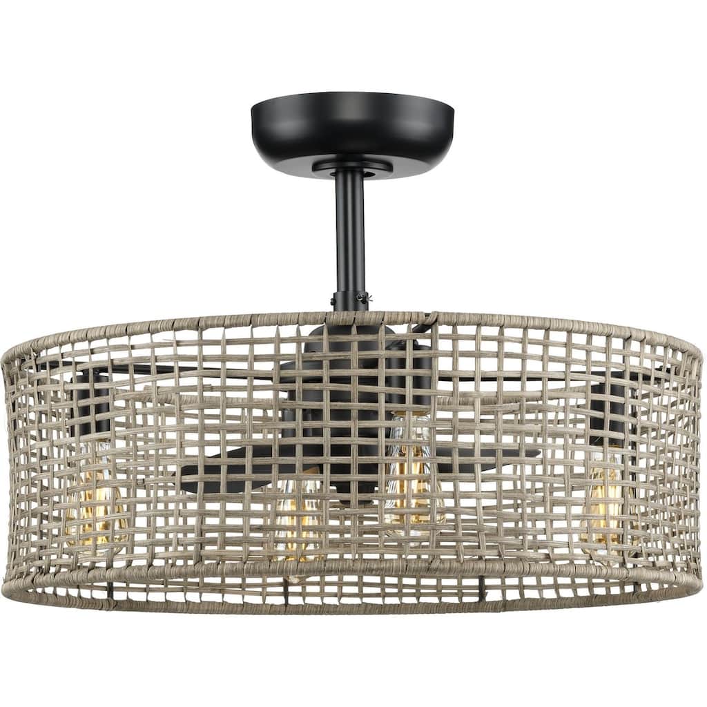 Belva Collection 25.25-Inch 3-Blade Matte Black AC Motor Coastal Ceiling Fan - 25.25 in x 25.25 in x 17.875 in