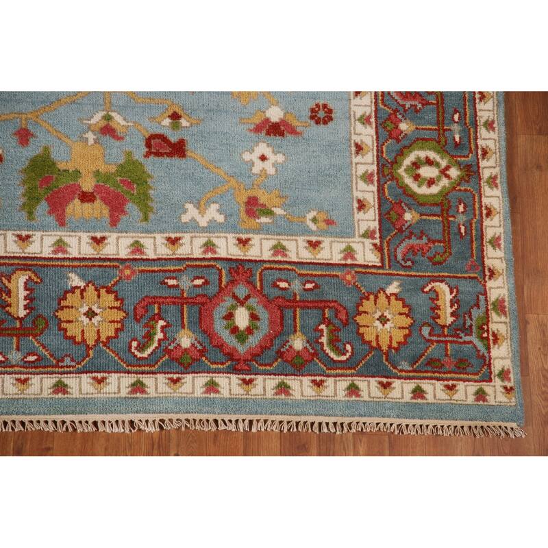Light Blue Oushak Area Rug Handmade Oriental Wool Carpet - 8'9"x 12'0"