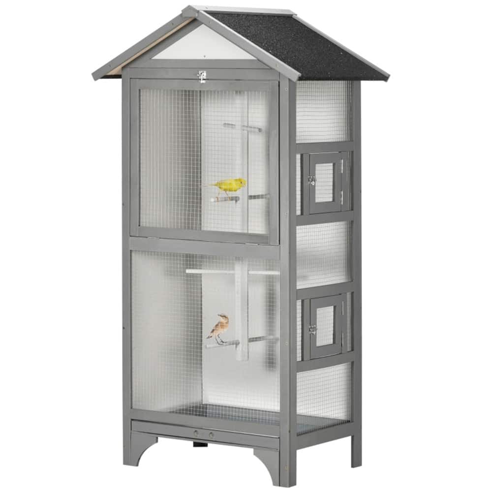 Outdoor Wooden Bird Aviary with Large Access Door Weather-Resistant Fir & Metal Wire, Removable Tray