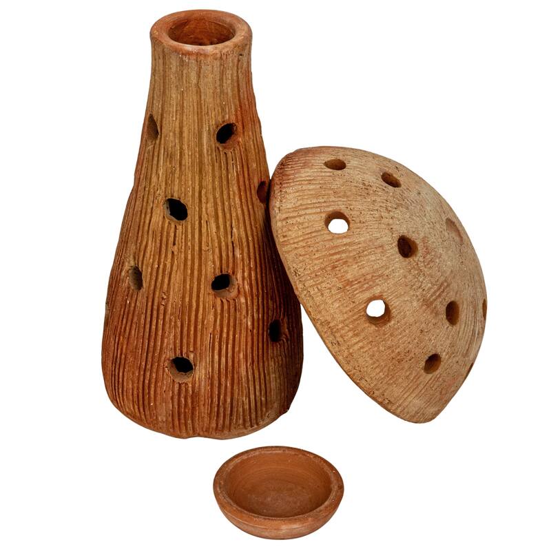 Handmade Terra-cotta Mushroom Shaped Candle Holder with Cut-Outs