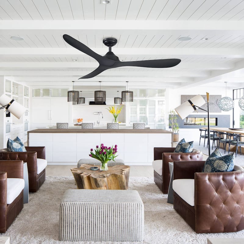 56" Modern Black 3-Blade Propeller DC Ceiling Fan with Remote