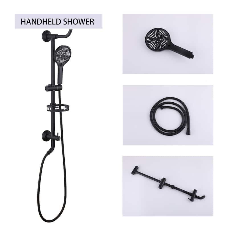 4-Way High Pressure Round Rain Shower Head With Adjustable Handheld Shower Head inBlack/Gold