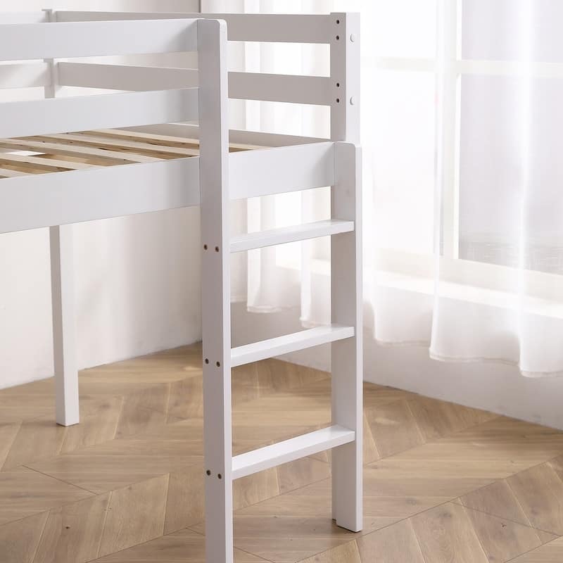 White Twin Solid wood Loft Bed with Ladder