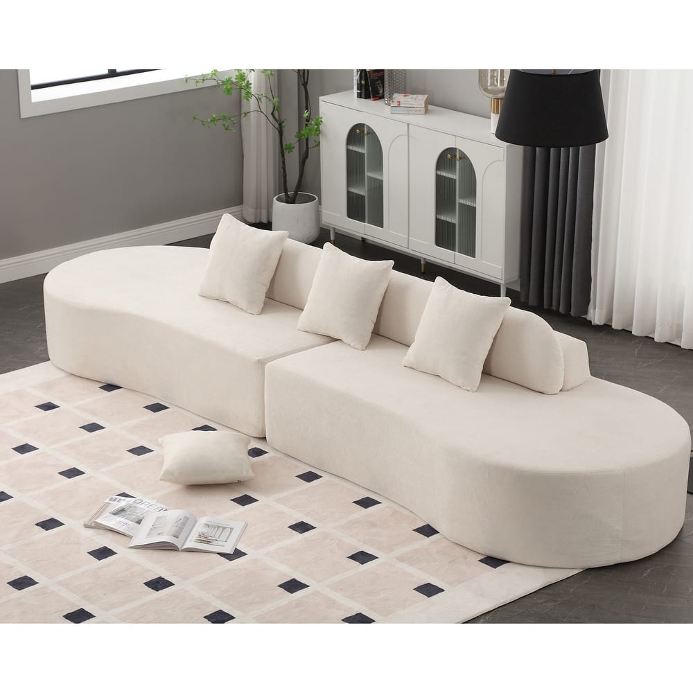 Modern Curved Modular Sectional Sofa, Terrycloth 4 Seater Cloud Boneless Couch, Upholstered Round Couch with 3 Pillows
