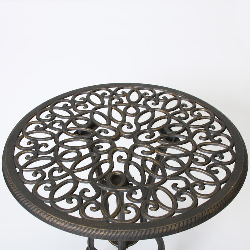 Roomfitters 3-Piece Outdoor Bistro Set Cast Aluminum Patio Dining Furniture with Round Table and Chairs, Black+Gold