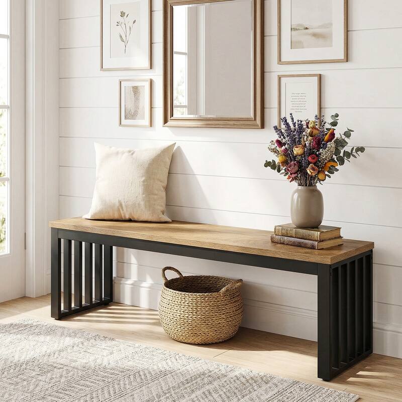 47" Industrial Indoor Bench for Entryway - Brown + Black