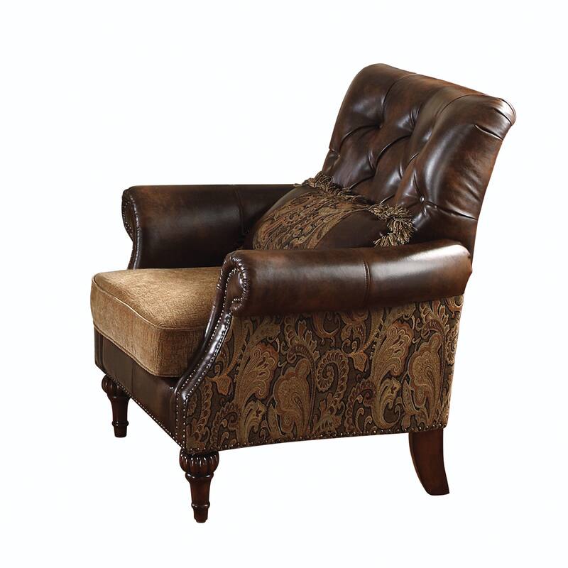 HomeRoots 38" Brown And Black Faux Leather Floral Tufted Arm Chair - 38