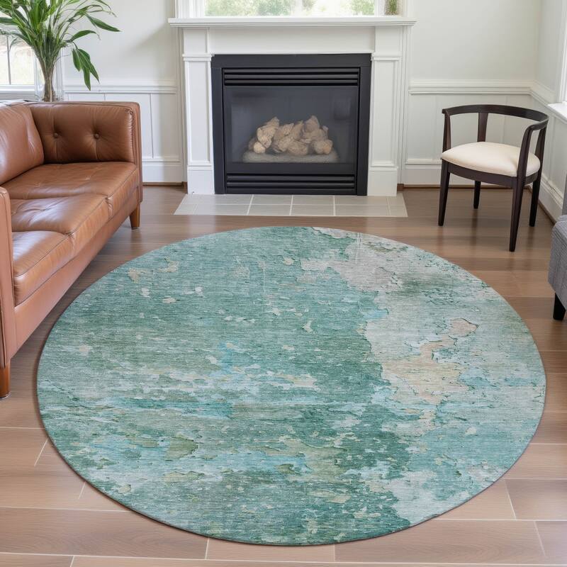 Premium Washable Super Soft Abstract Watercolor Mayfield Rug - Emerald - 8' x 8'