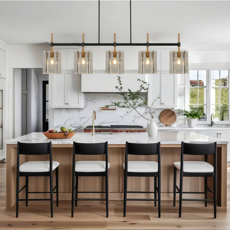 Kasy Modern 5-Light Smoky Textured Glass Chandelier Oversized Kitchen Island Light for 8-10 Dining Sets