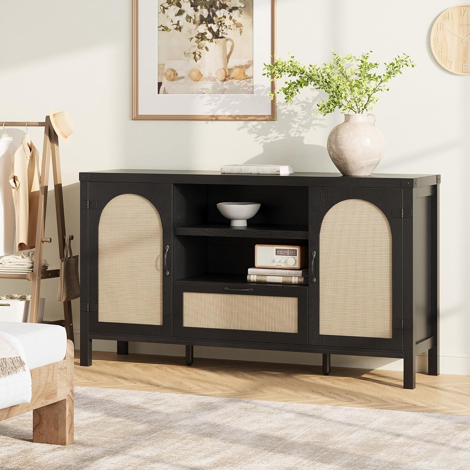 47.2" Rattan Buffet Coffee Bar Cabinet with Doors, Drawer