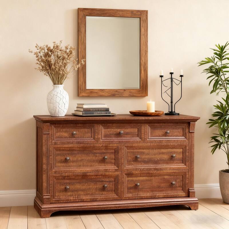 Farmhouse 7-Drawer Dresser for Bedroom, Wood Rustic Chest of Drawers - Brown