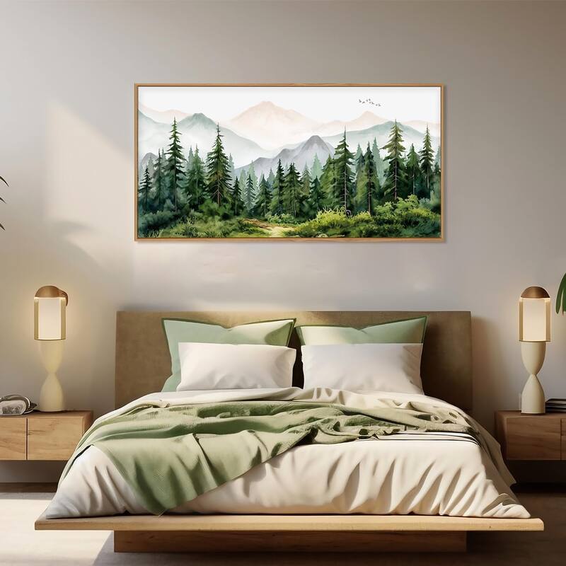 Green Forest Tree Wall Decor, Woodland Nursery Wall Painting
