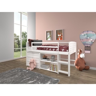 Donco Kids Twin Louver Low Loft in White with Optional Case Goods