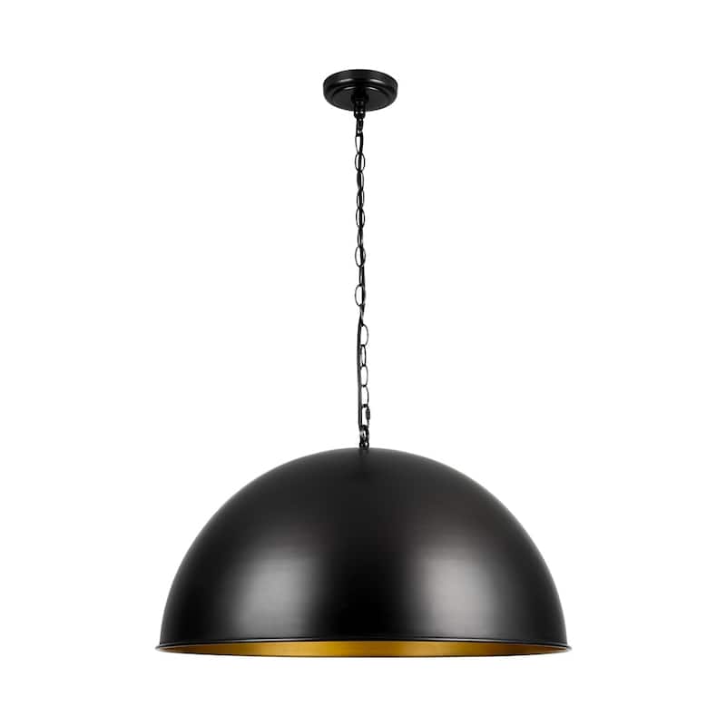 Retro Scandinavian Black Oversized Metal Dome Pendant Light