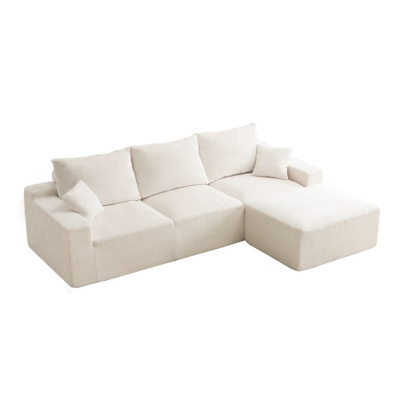 110" Full-Compression Corduroy Ultra-Soft Deep Seat 3-Seater Sectional Sofa for Living Room
