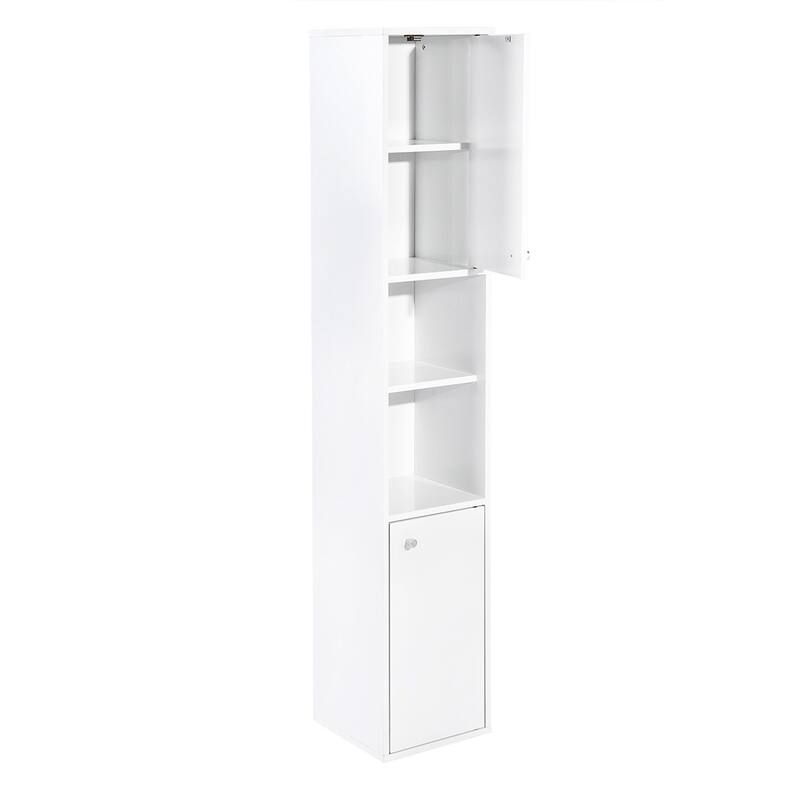 HomyLin White MDF Wood 63-Inch Tall Linen Tower Bathroom Cabinet Narrow Storage Organizer with 6-Shelve