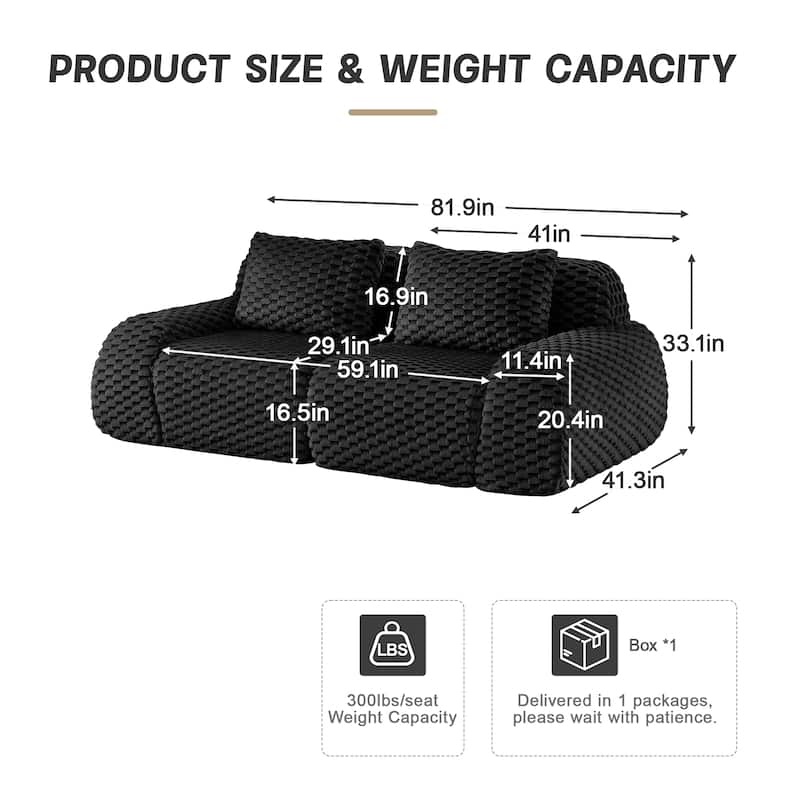 Anmytek 82 Inch Modern Modular Sectional Sofa No Assembly Flannelette Fabric Oversized Deep Seat 2 Seater Black Cloud Couch