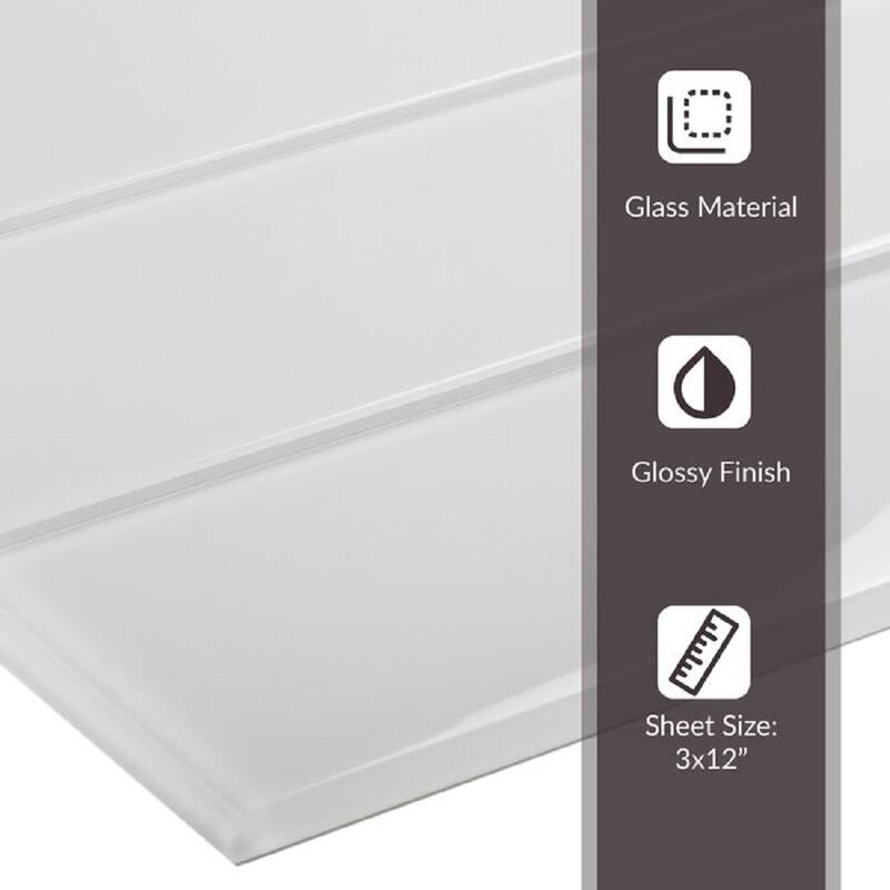 Apollo tile 3" x 12" Colorway Glossy White Glass Tile (5 sq ft/case) - 20 Pack