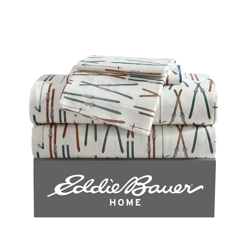 Eddie Bauer Printed Cotton Flannel Sheet Set - Full - Ski Line